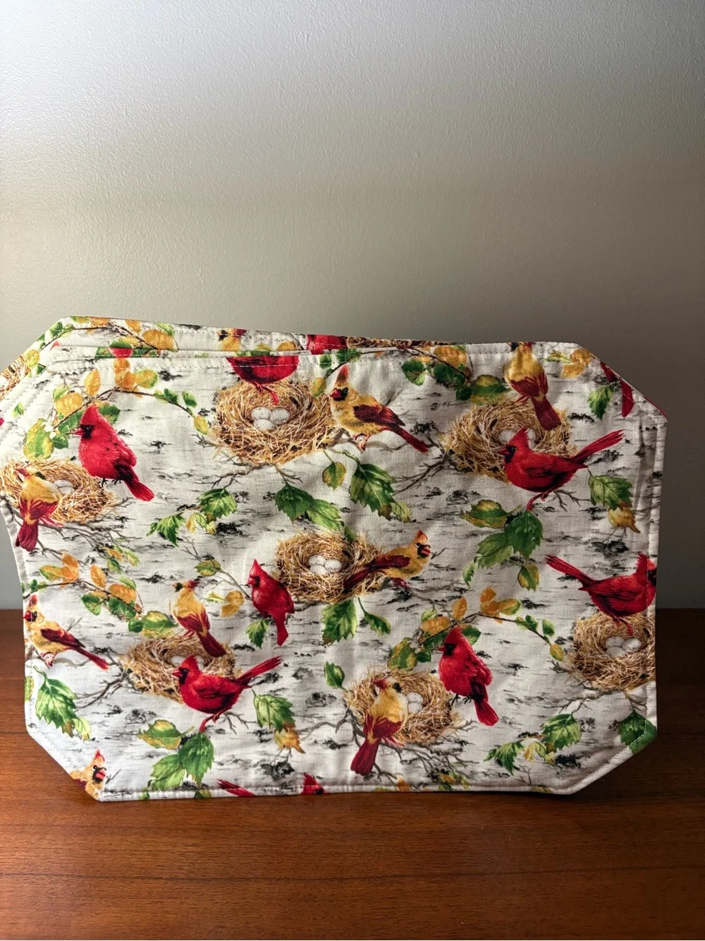 Yellow & Red Cardinals & Nest set of 4 Placemats Rustic Woodland